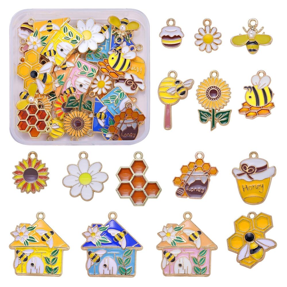 3204 30Pcs 15Style Bee Charms for Jewelry Making Cute Animal Charms World